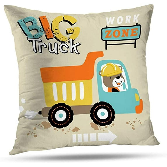Queen's designer Pillowcover 20 x 20 inch Cartoon Truck with Bear Driver Kids Animal Decorative Pillows Case Throw Pillow Cover Decorative Home Decor