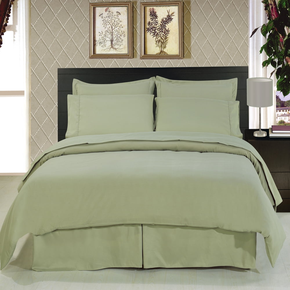 Queen size Solid sage 8-Piece Bedding Set Super Soft Microfiber Sheets+Duvet+Alternative