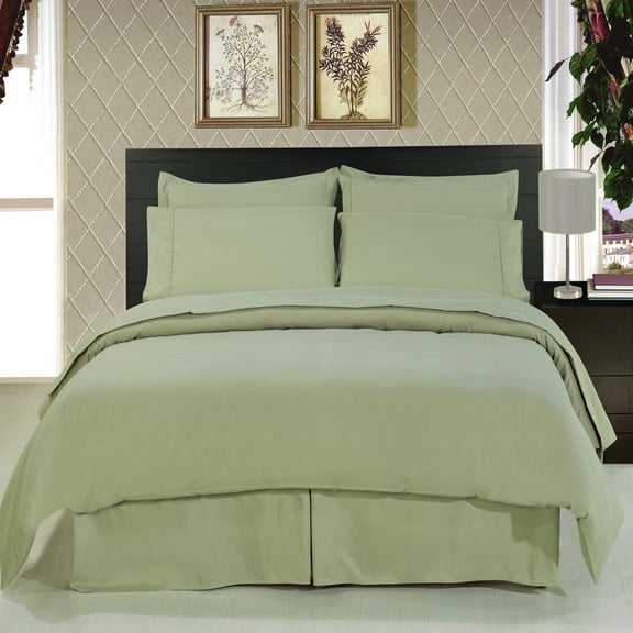 Queen size Solid sage 8-Piece Bedding Set Super Soft Microfiber Sheets+Duvet+Alternative