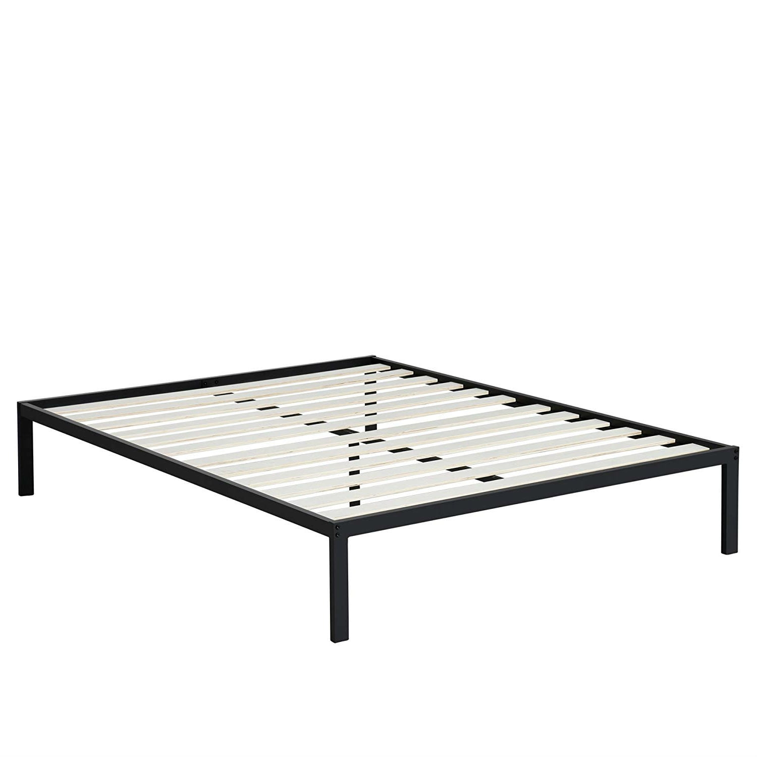 Queen Black Metal Platform Bed Frame with Wood Slats