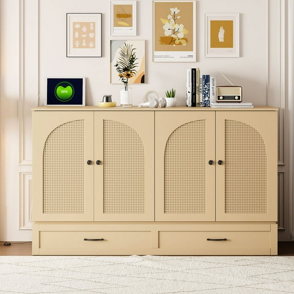 Queen size gold Murphy bed with large storage drawers / Keeps your room tidy and clutter-free