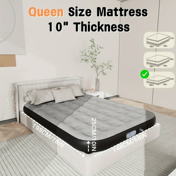Queen-size inflatable mattress with built-in pump for fast inflation. Supportive, anti-deform, portable and foldable for camping.