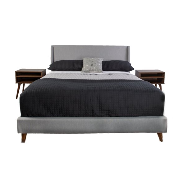 Queen-sized, Stone-colored Upholstered Bed with 2 Nightstands | Create a Cozy Bedroom Retreat