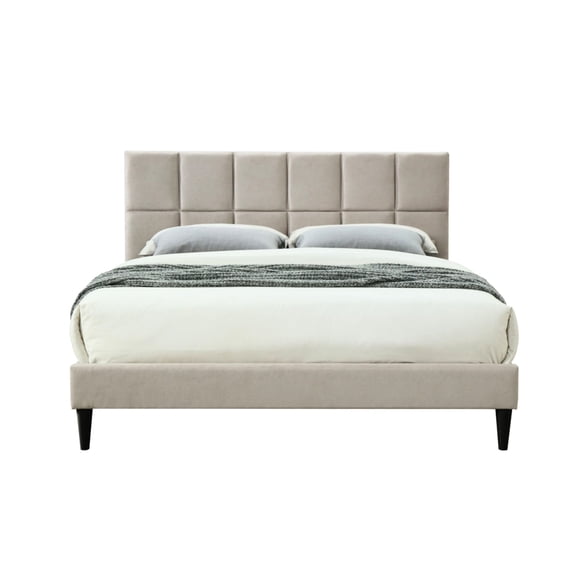Queen - sized upholstered bed | Bed in a box with USB and squares design | Benefit from a comfortable and aesthetic bed