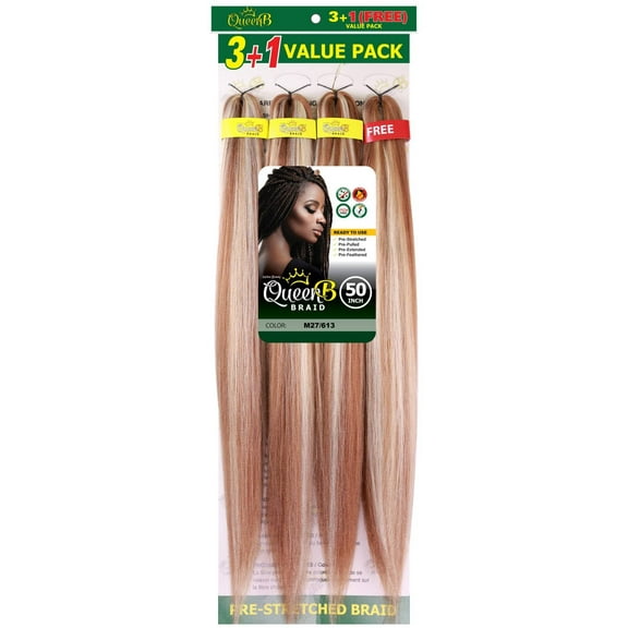 QueenB 4X Value Pack Pre-Stretched Braiding Hair 50 Color M27/613