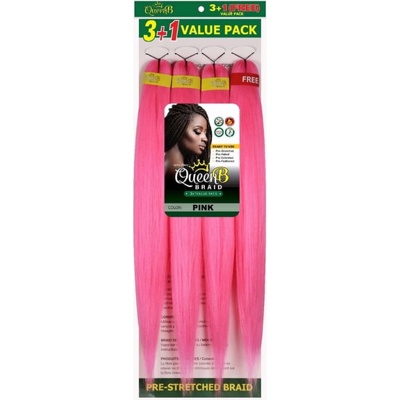 QueenB 4X Value Pack Pre-Stretched Braiding Hair 50” – Color #PINK