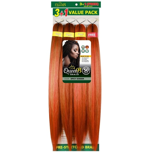QueenB 4X Value Pack Pre-Stretched Braiding Hair 50 Color Spicy Ginger