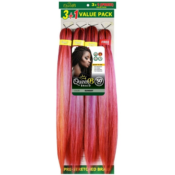 QueenB 4X Value Pack Pre-Stretched Braiding Hair 50  Color Sunset