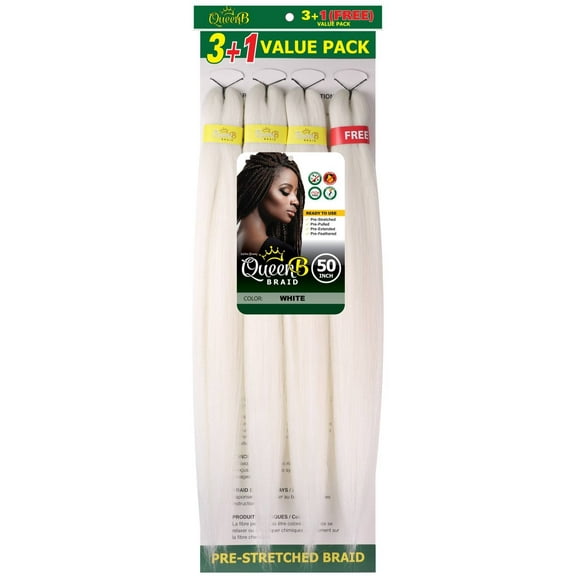 QueenB 4X Value Pack Pre-Stretched Braiding Hair 50  Color #WHITE