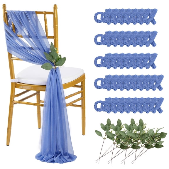 QueenDream Dusty Blue Sashes Wedding Chair Decorations: 50PCS Tulle Cover Bands Aisle Sheer Chair Bows for Birthday Party Banquet Y101