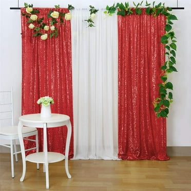 QueenDream Red Sequin Wedding Backdrop 2 Pieces 2ftx8ft Photography Background Party Curtain Glitter Backdrop Fabric