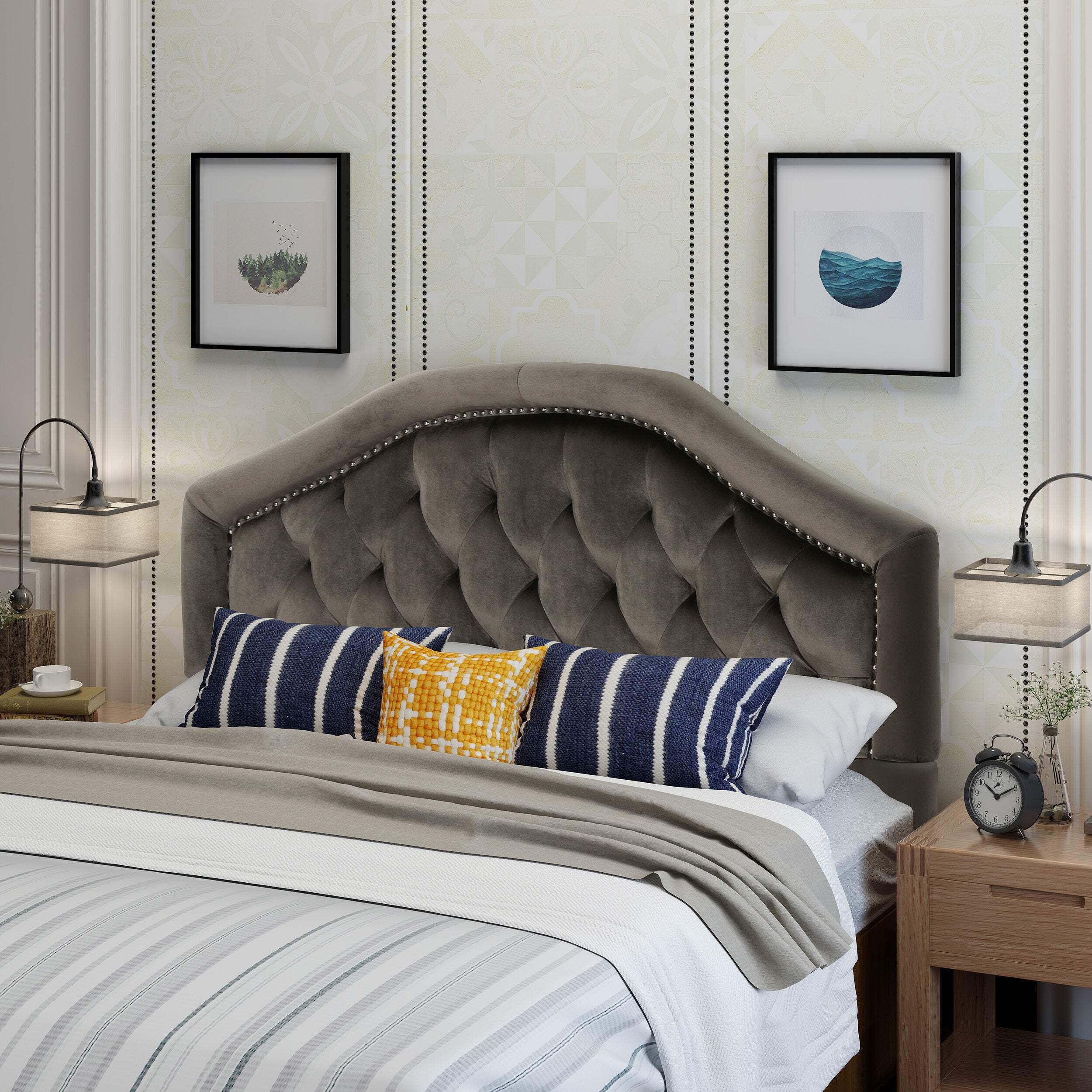QueenFull Sized Headboard Grey Velvet