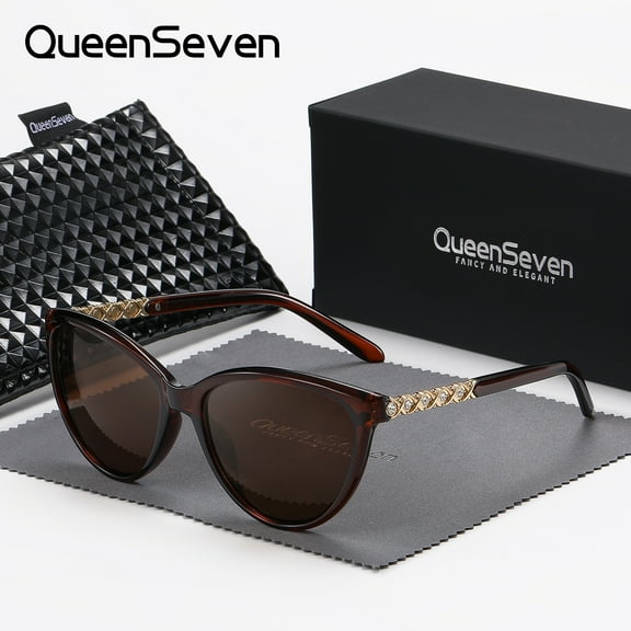 QueenSeven Unisex Polarized Sunglasses with Personality Cat Eye Design Diamond Decoration, Retro Sunglasses UV400