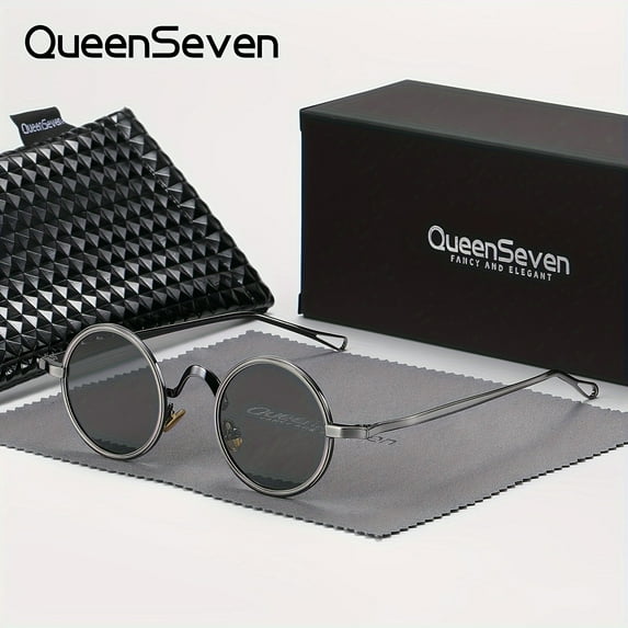 QueenSeven Unisex Retro Round Frame Punk Sunglasses With Hollow Polarized Lenses.