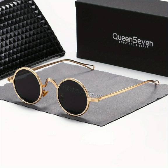 QueenSeven Unisex Vintage Retro Round Frame Punk Sunglasses Outdoor Party Hollow Polarized Lenses UV400