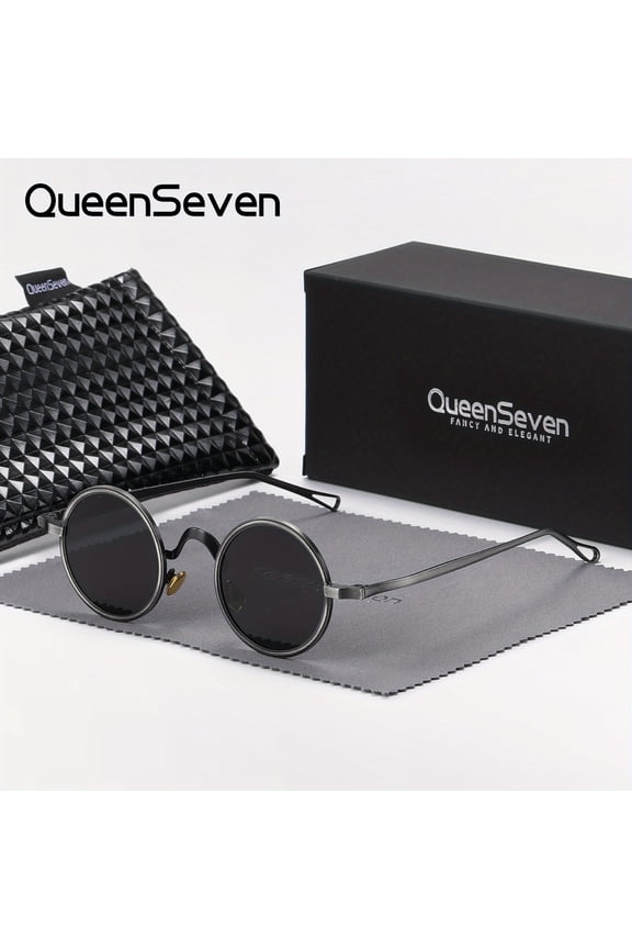 QueenSeven Unisex Vintage Retro Round Frame Punk Sunglasses Outdoor Party Hollow Polarized Lenses UV400
