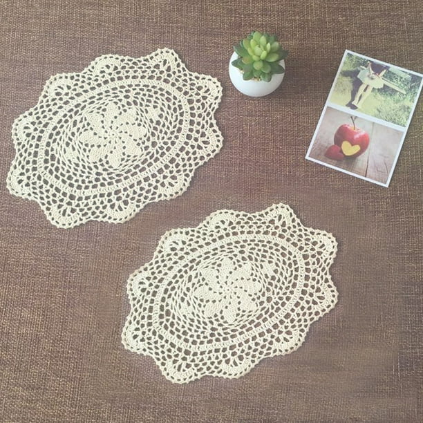 QueenTrade 2pcs Cotton Lace Placemats Beige Placemats Doily Table