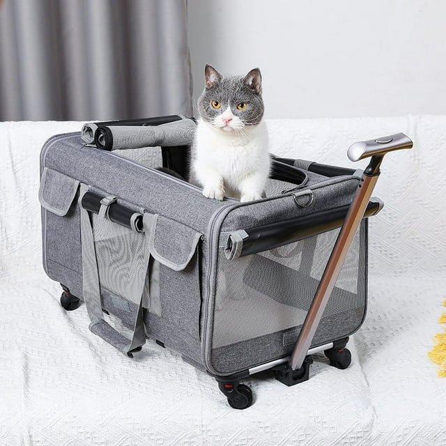QueenTrade Cat Carrier with Wheels Airline Approved Dog Travel Carrier with Wheels for Small