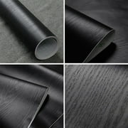 QueenTrade Wallpaper Wood Grain Wall Stickers Self-Adhesive Furniture Film Wrap  23x118 In Black