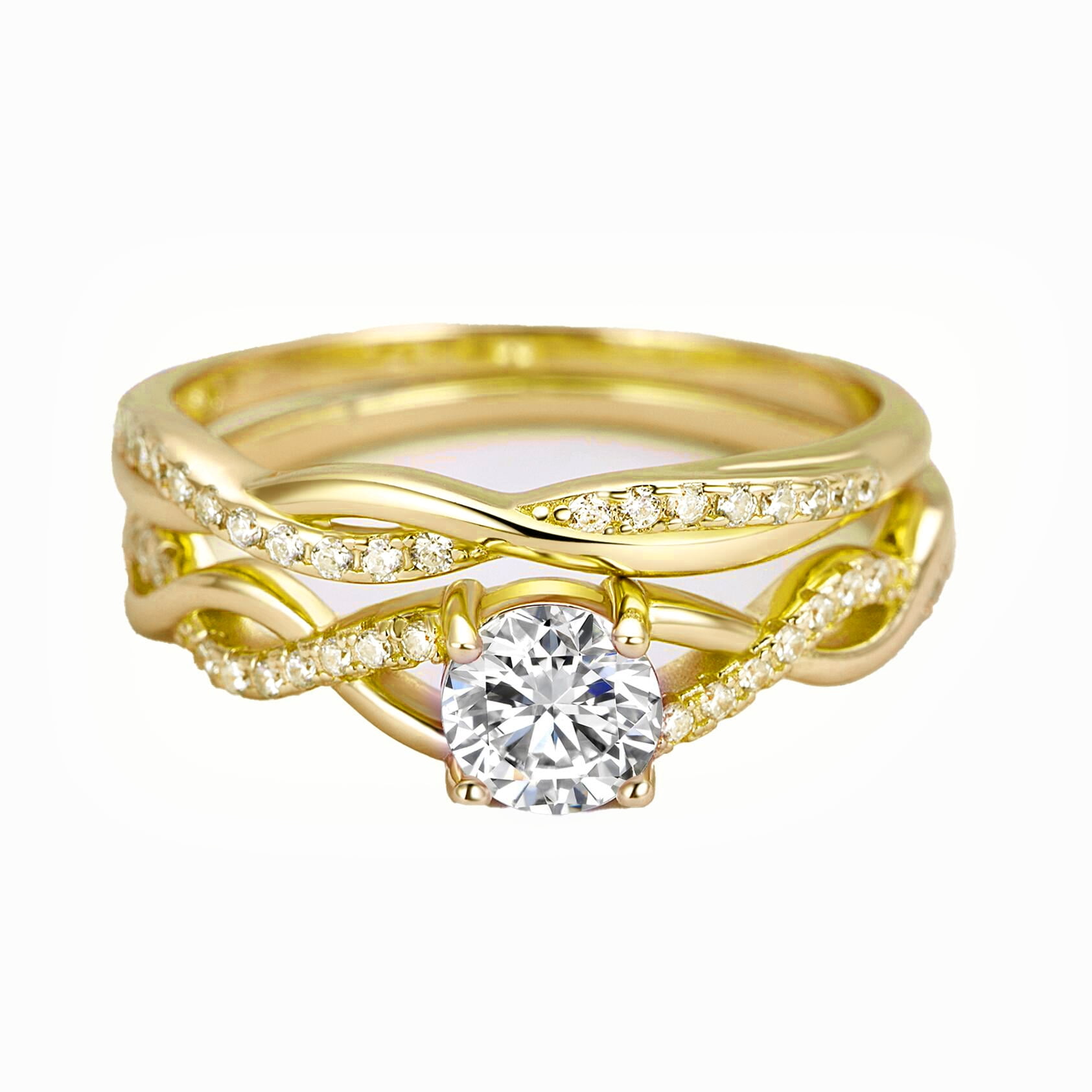 Queena 14KT Gold Over Sterling Bridal Set Engagement Ring for Women Ginger Lyne Collection