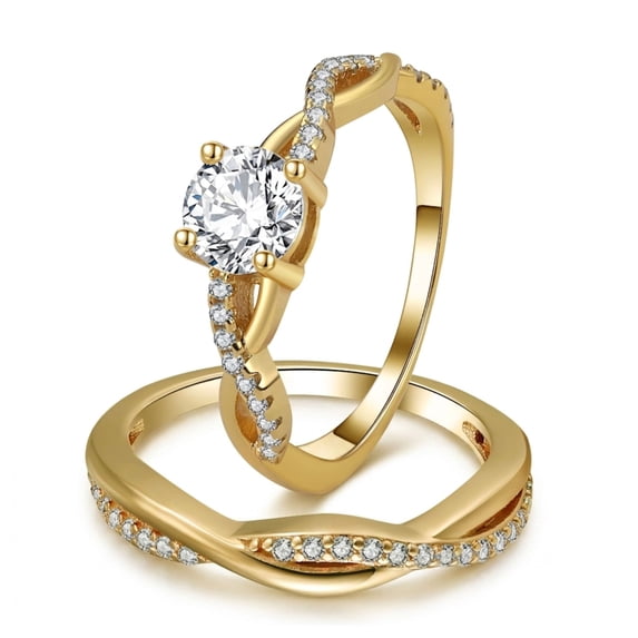 Silver Pickup Rings Queena 14k Gold over Sterling Silver Wedding Ring Set CZ Anniversary ...