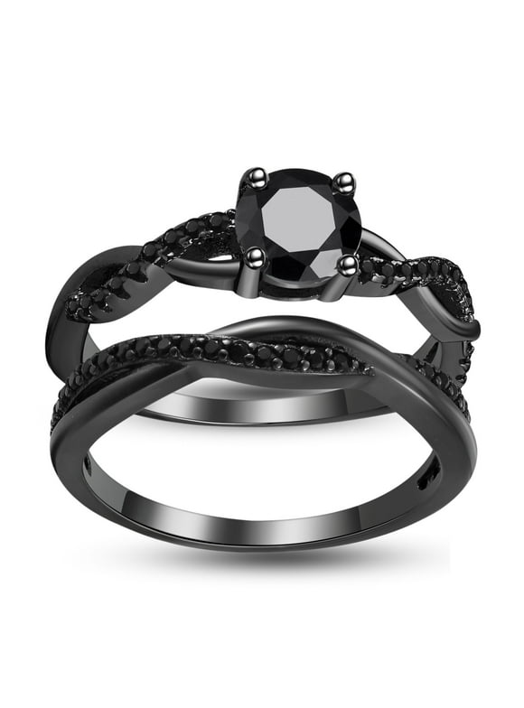 Queena Brial Set Wedding Engagement Ring Women Cz Black Sterling Ginger Lyne Collection