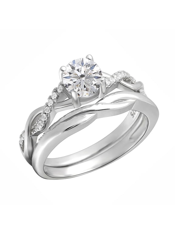 Queena Bridal Set Engagement Ring Cz Sterling Silver Women Ginger Lyne Collection