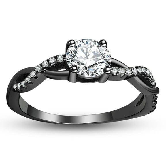 Queena Solitiare Black Engagement Ring for Women Sterling Silver CZ Ginger Lyne Collection