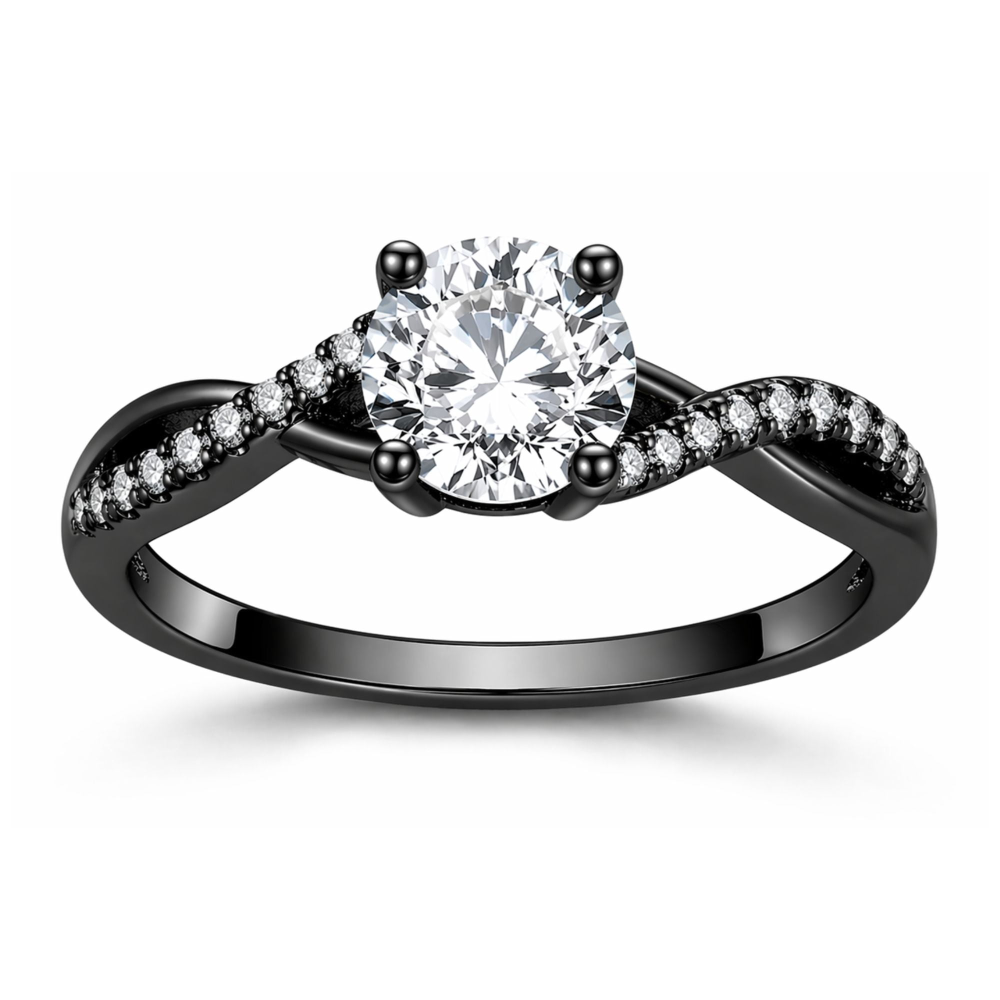 Queena Solitiare Black Engagement Ring for Women Sterling Silver CZ Ginger Lyne Collection
