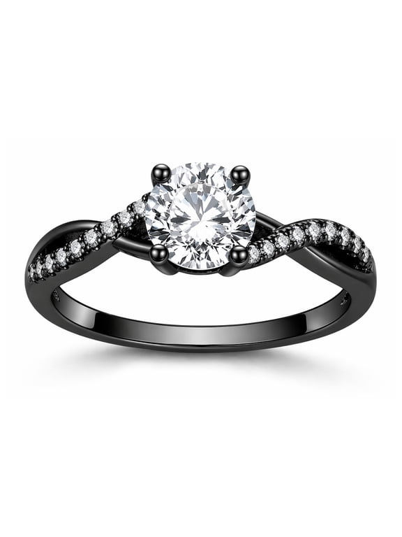 Queena Solitaire Black Engagement Ring for Women Sterling Silver CZ Ginger Lyne Collection