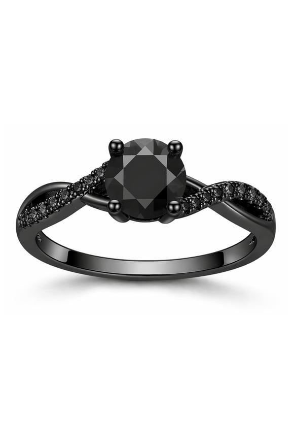 Queena Solitiare Black Engagement Ring for Women Sterling Silver CZ Ginger Lyne Collection