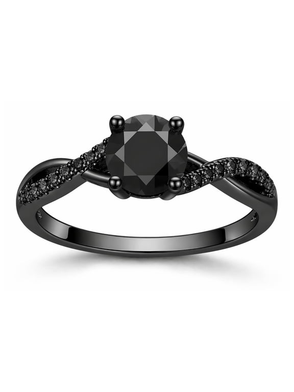 Queena Solitaire Black Engagement Ring for Women Sterling Silver CZ Ginger Lyne Collection