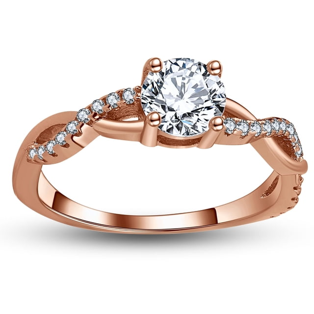 Queena Engagement Ring for Women Rose Gold Sterling Silver CZ Ginger ...