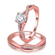 Queena Rose Gold over Sterling Silver Wedding Ring Set CZ Anniversary Band Engagement Ring for Women by GingerLyne