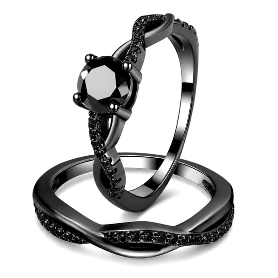 Queena Black Wedding Ring Set Anniversary Band Engagement Ring for Women Sterling Sterling Cz Ginger Lyne Collection