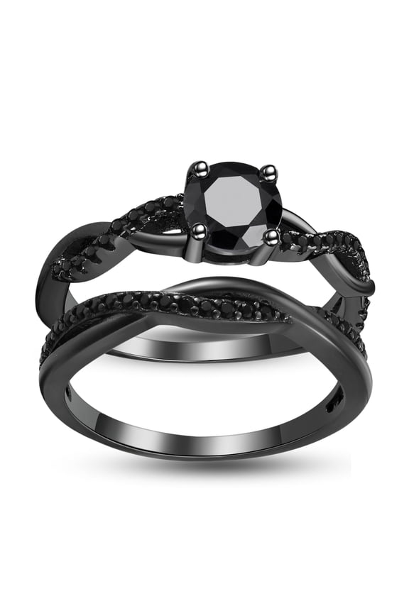 Queena Black Wedding Ring Set Anniversary Band Engagement Ring for Women Sterling Sterling Cz Ginger Lyne Collection
