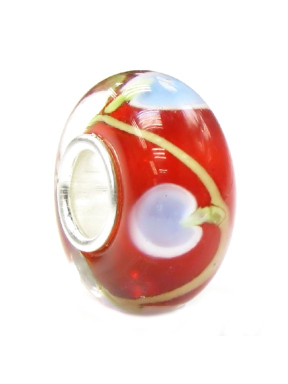 .925 Sterling Silver Red Glass Apple/Cherry Lampwork Glass Bead for European Charm Bracelets