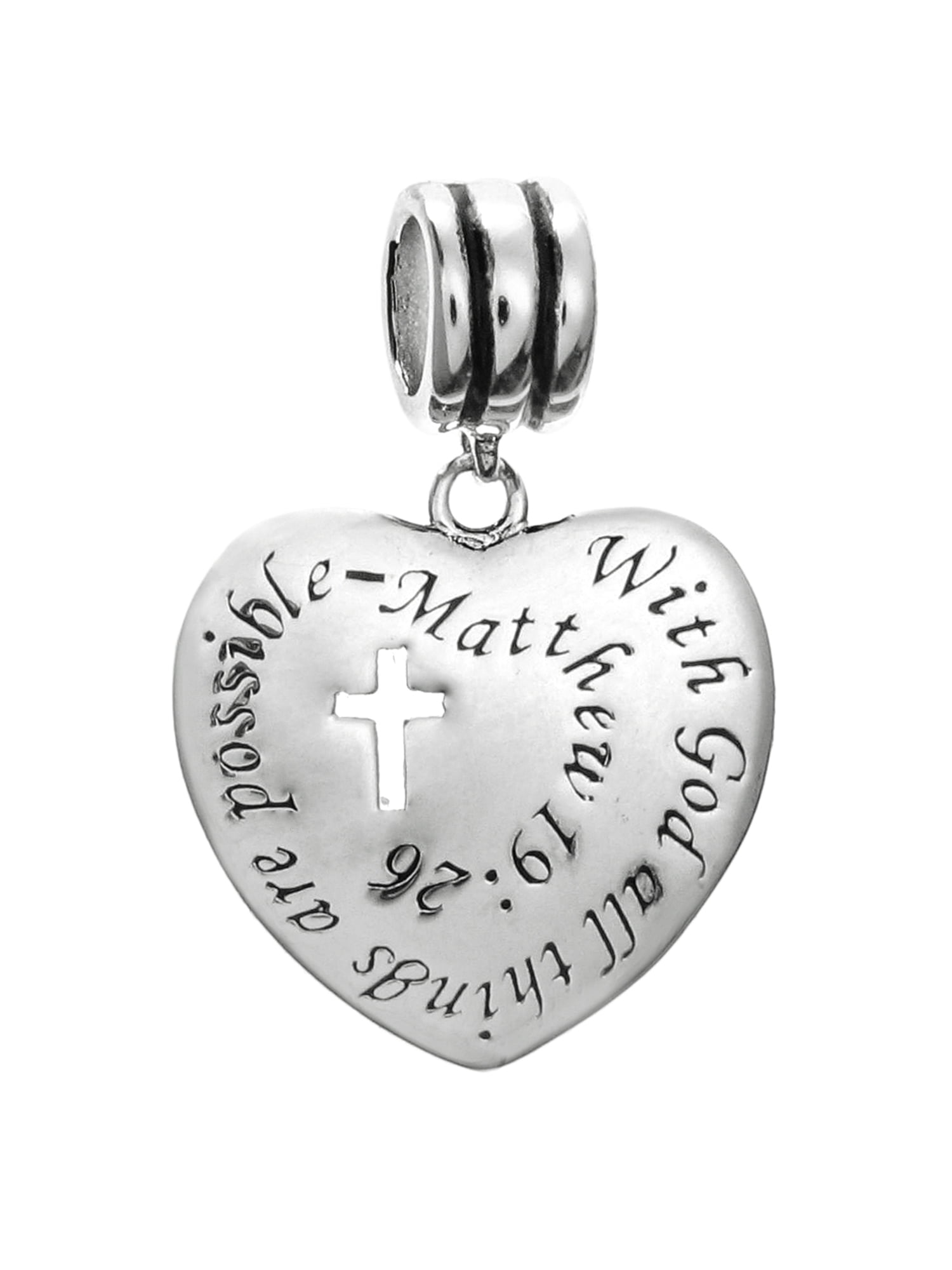 Queenberry Christian Cross Dangle Bead Charm, "with God All Things Are Possible", 925