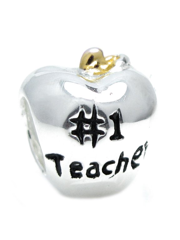 Sterling Silver # 1 Teacher Apple Gold-Tone European Style Bead Charm