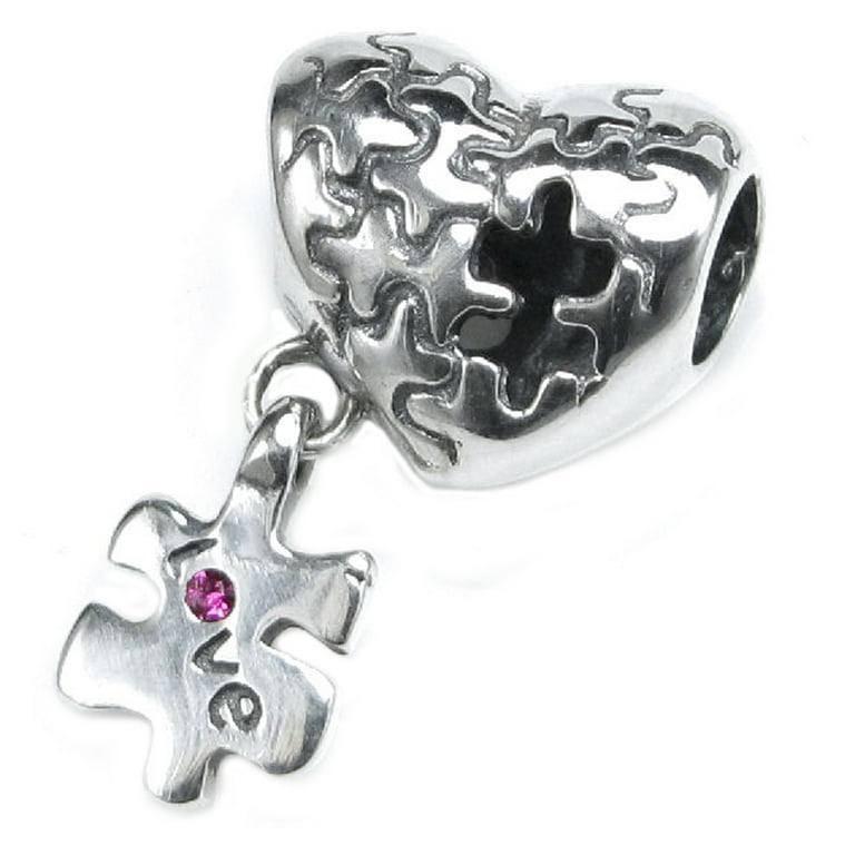 Queenberry Sterling Silver Autism Awareness Love Heart European Bead Charm Fits Pandora