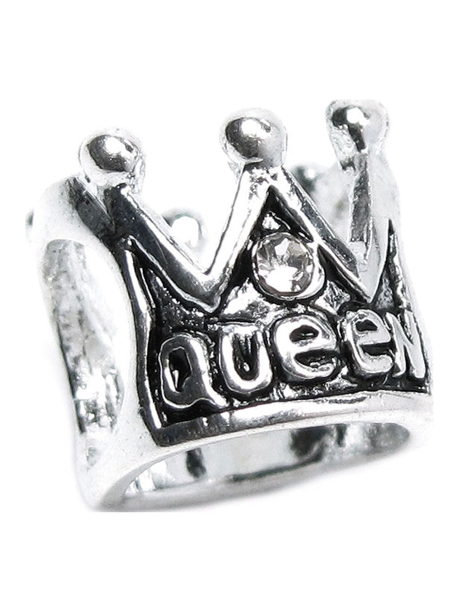 Queenberry Sterling Silver Clear Cubic Zirconia Crown of Queen European-style Bead Charm Fits Pandora