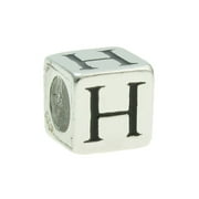 Queenberry Sterling Silver Cube Letter H European Style Bead Charm Fits Pandora
