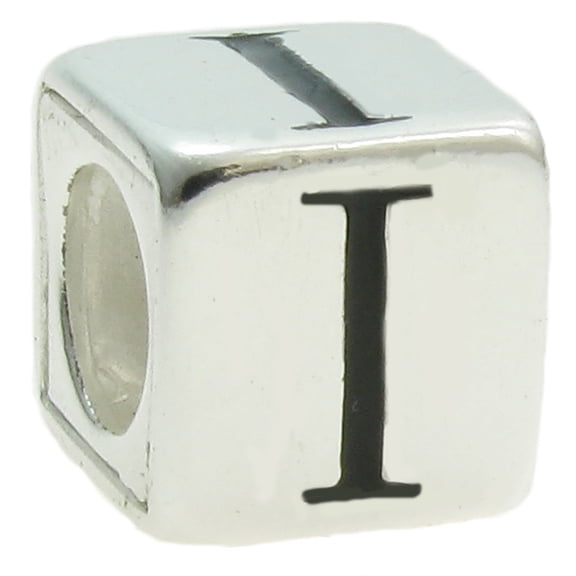 Queenberry Sterling Silver Cube Letter I European Style Bead Charm