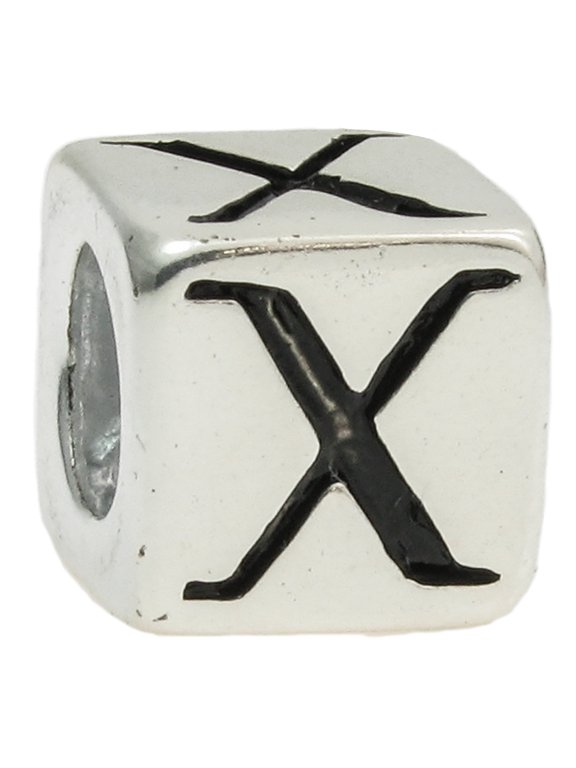 Sterling Silver Cube Letter X European Style Bead Charm