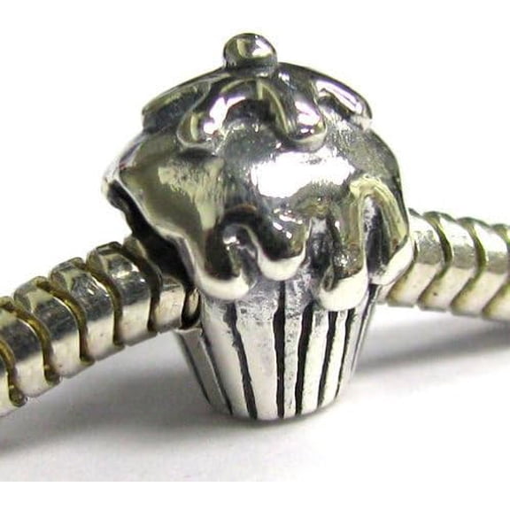 Queenberry .925 Sterling Silver Cupcake Bead Charm for European Charm Bracelets