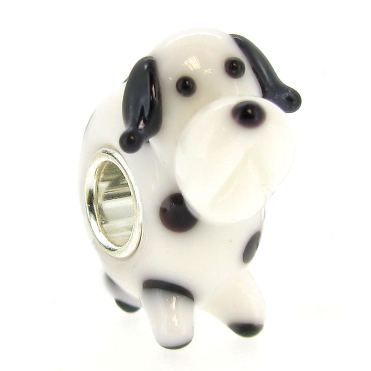 Queenberry Sterling Silver Dalmatian Puppy European Style Glass Bead Charm Fits Pandora