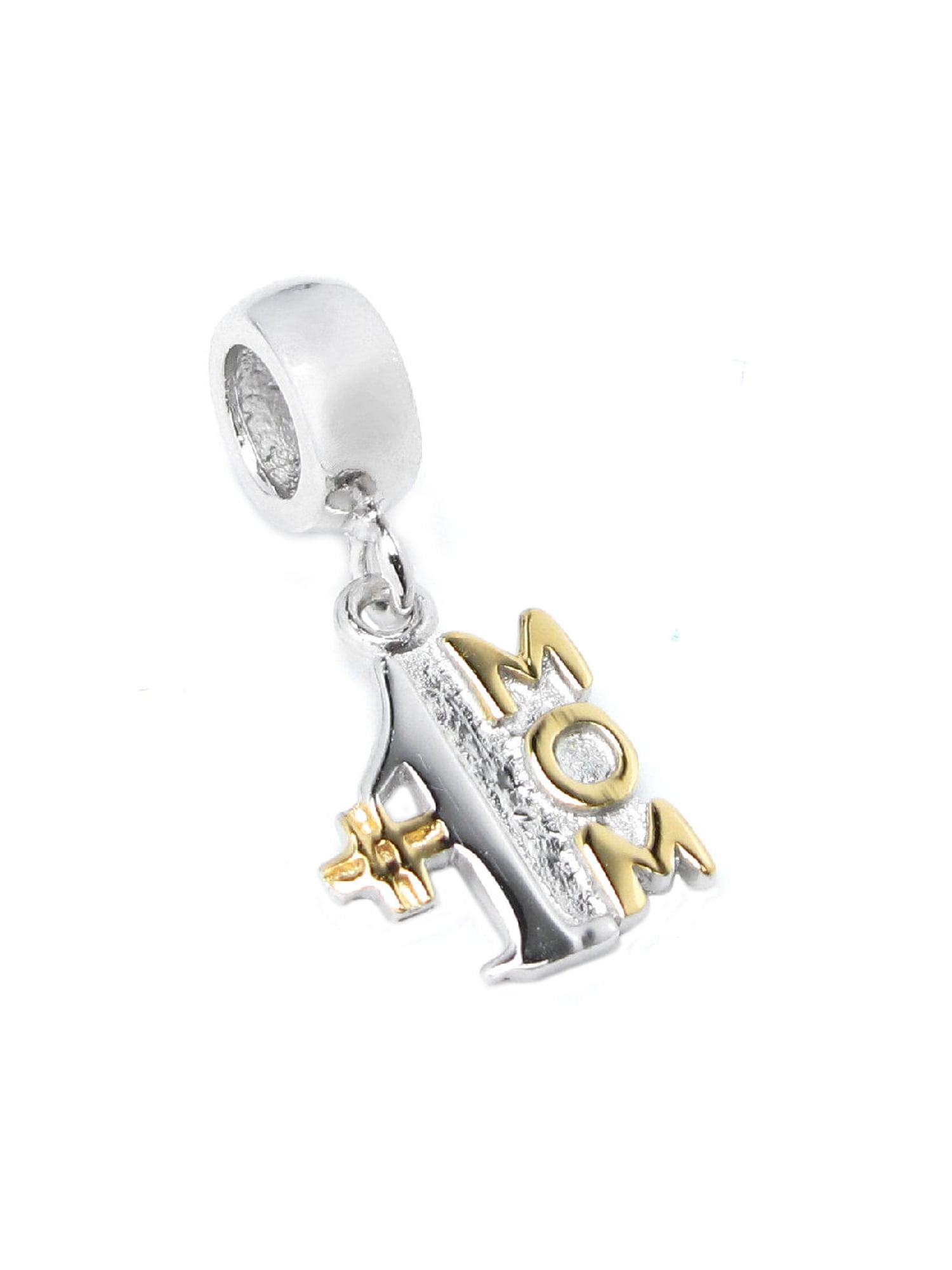 Queenberry Sterling Silver Gold-tone Number 1 Mom Dangle European-style Bead Charm Fits Pandora