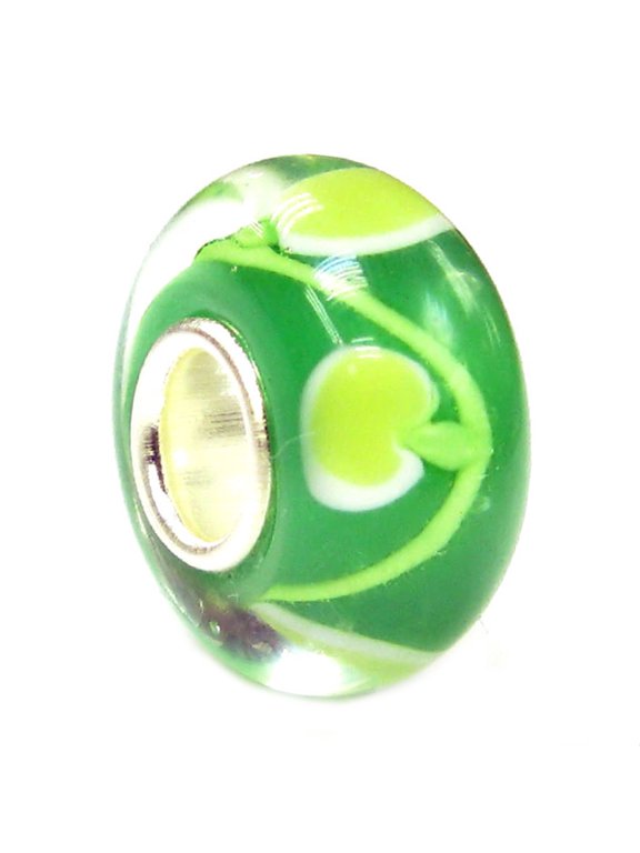 Sterling Silver Green Glass Apple Lampwork Glass Bead Charm for European Charm Bracelets