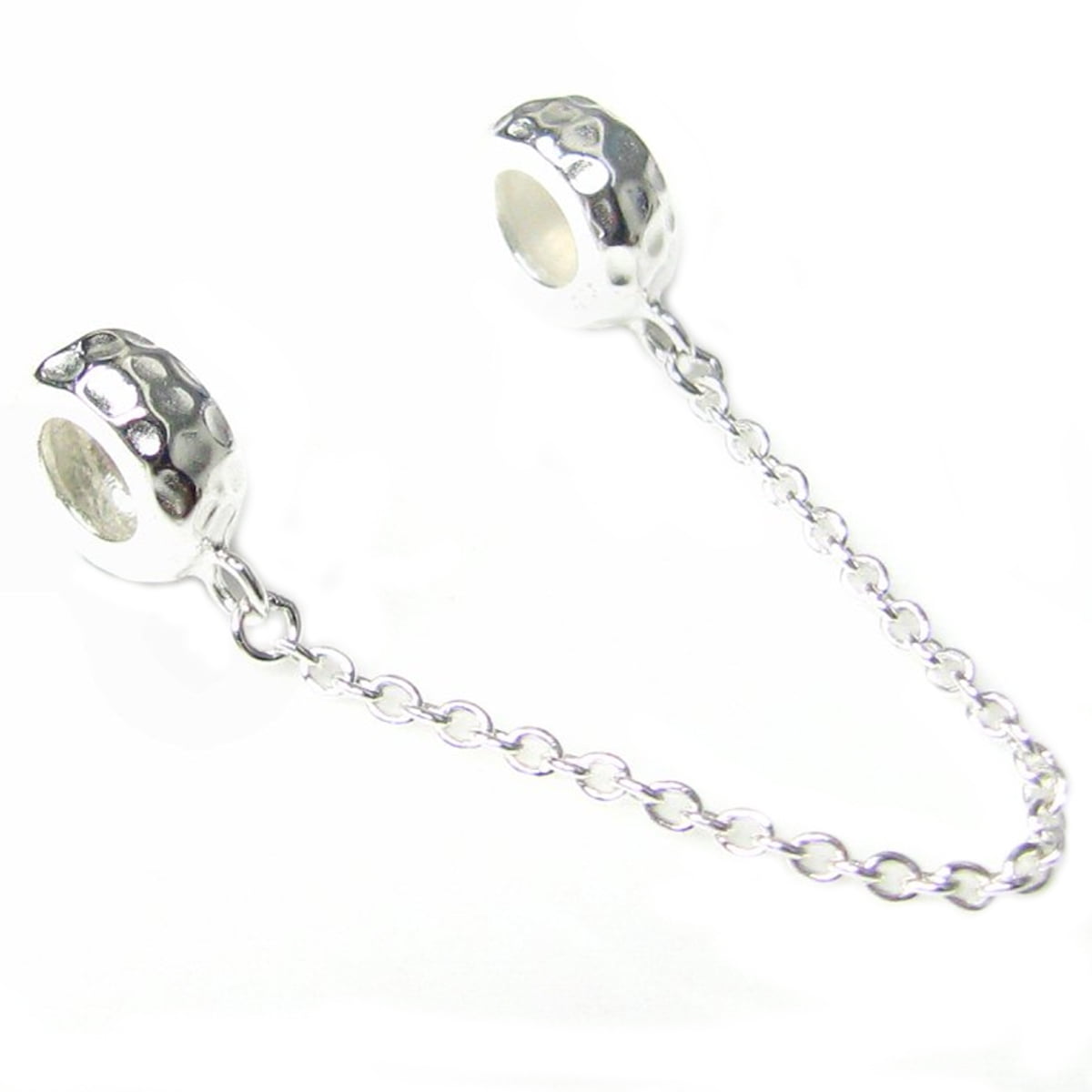 Queenberry Sterling Silver Hammered Safety Chain Stopper with Rubber Bead Charm Fits Pandora