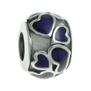 Queenberry Sterling Silver Heart Full Of Love Round Purple Enamel European Style Bead Charm Fits Pandora